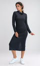 O201116 - Feminine Mock Neck Bodycon Dress - Heather Dark Grey