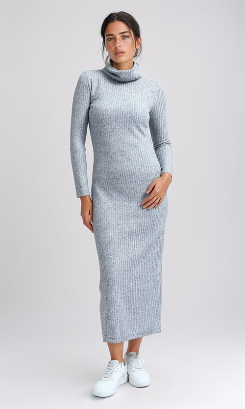 O201117 - Maxi Dress with Long Sleeves - Heather Light Grey