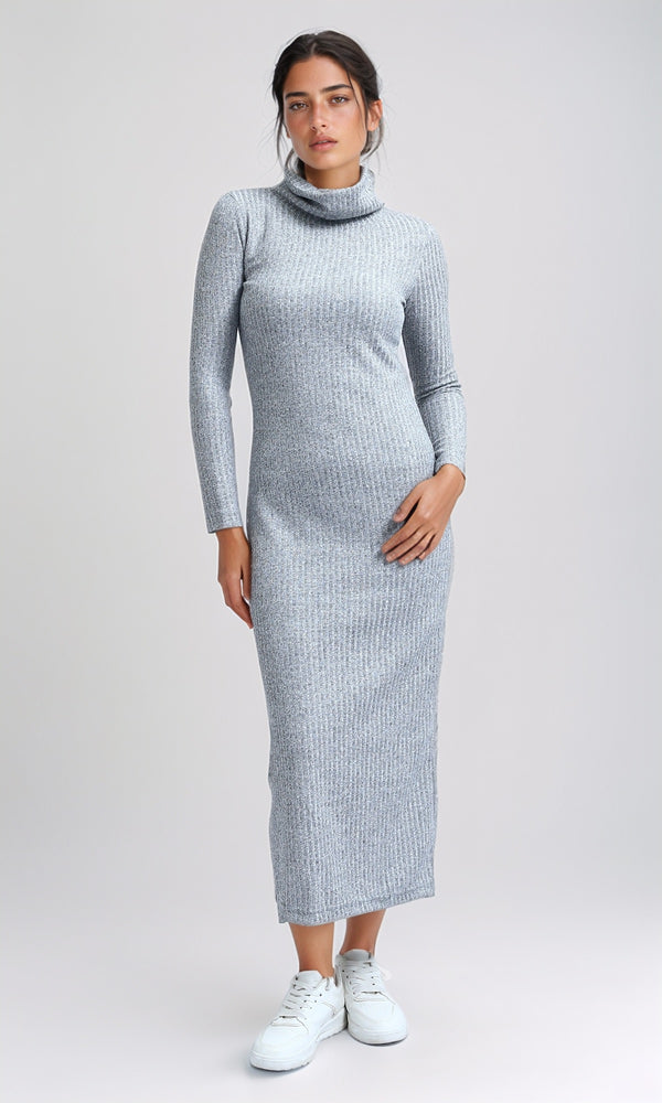 O201117 - Maxi Dress with Long Sleeves - Heather Light Grey