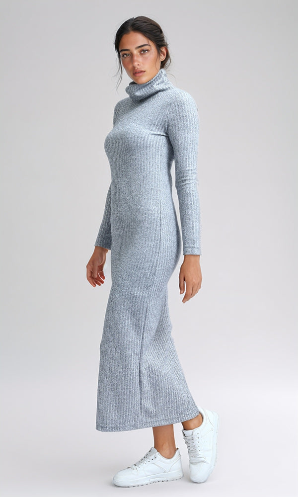 O201117 - Maxi Dress with Long Sleeves - Heather Light Grey