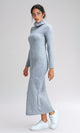 O201117 - Maxi Dress with Long Sleeves - Heather Light Grey