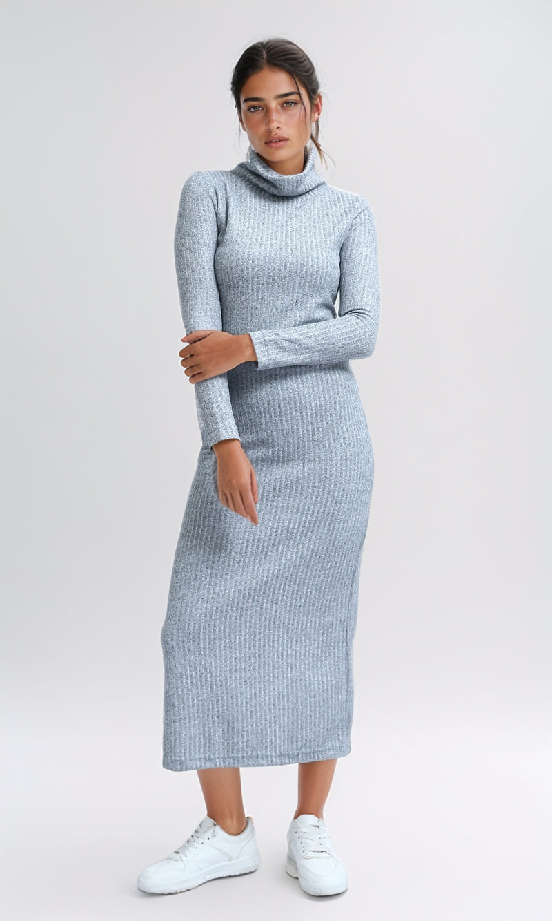 O201117 - Maxi Dress with Long Sleeves - Heather Light Grey