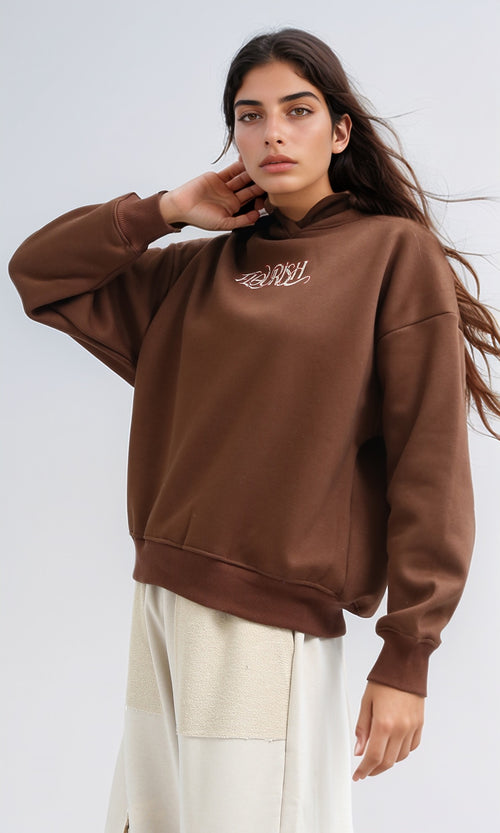 O201121 Printed '' Flourish'' Slip On Casual Hoodie - Brown