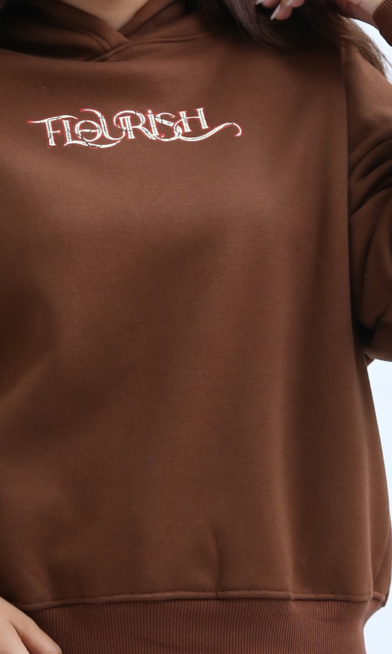 O201121 Printed '' Flourish'' Slip On Casual Hoodie - Brown