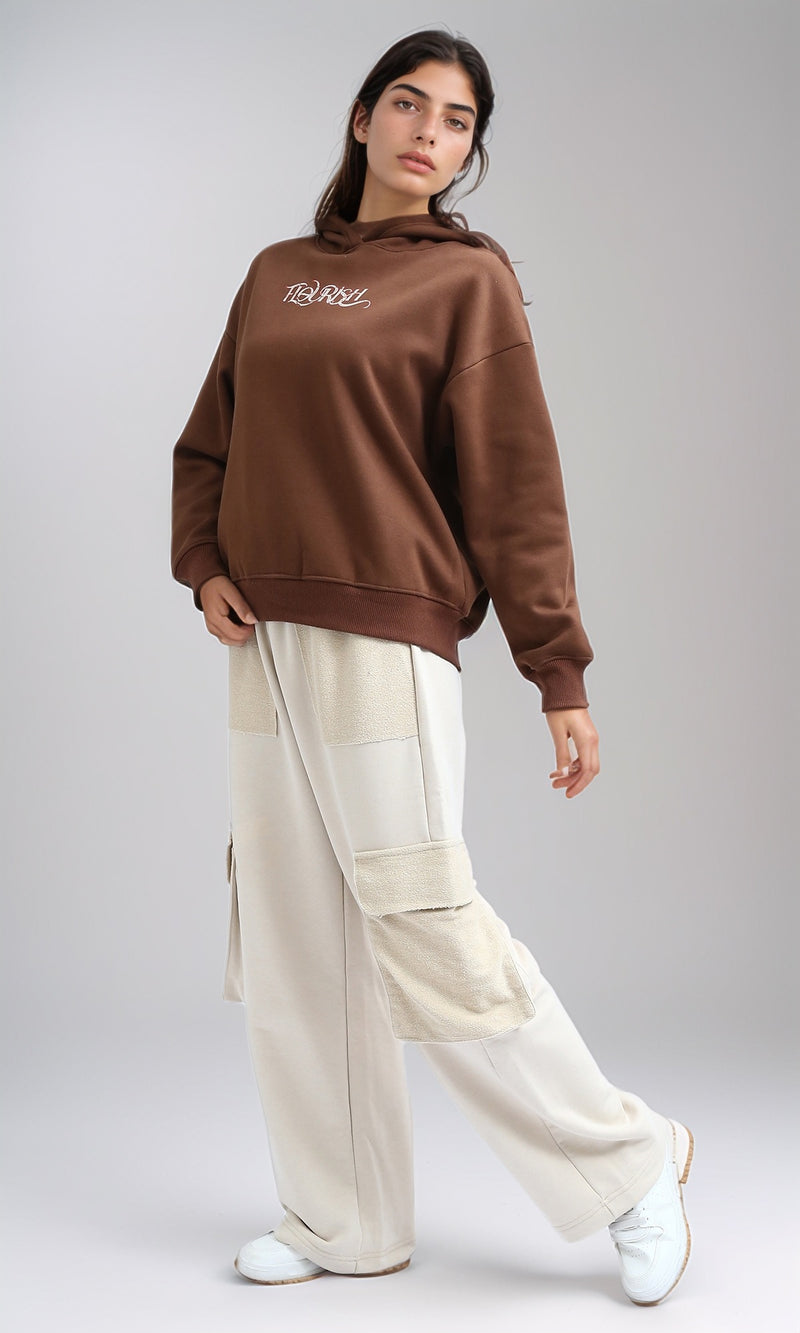 O201121 Printed '' Flourish'' Slip On Casual Hoodie - Brown