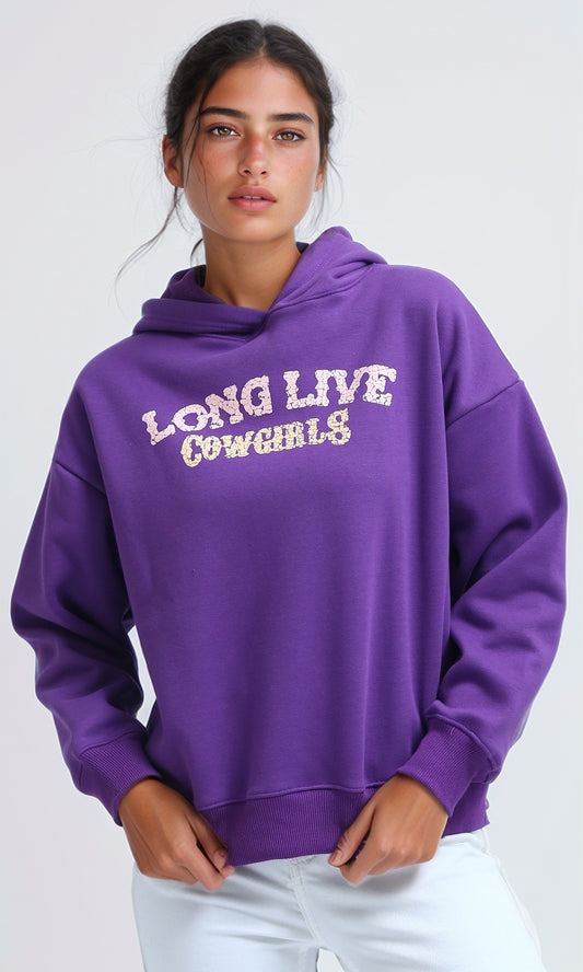 O201122 Slip On Hoodie with Front & Back Print - Dark Purple