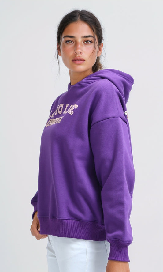 O201122 Slip On Hoodie with Front & Back Print - Dark Purple