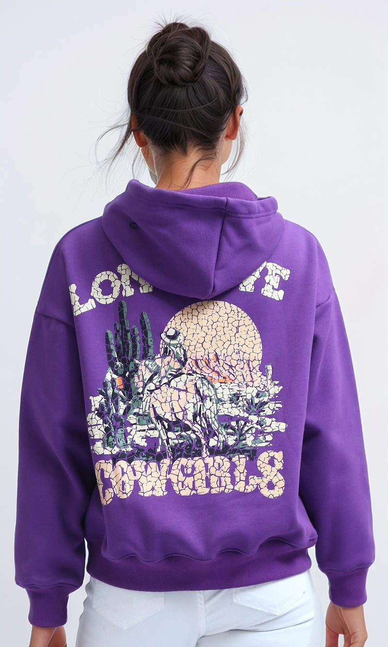 O201122 - Slip On Hoodie with Front & Back Print - Dark Purple