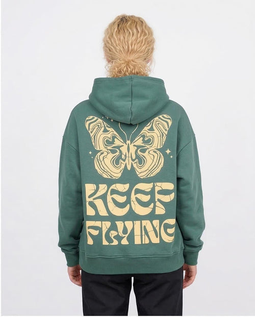 Ravin | Women "Keep Flying" Butterfly Graphic Oversized Hoodie - Forest Green - O201123