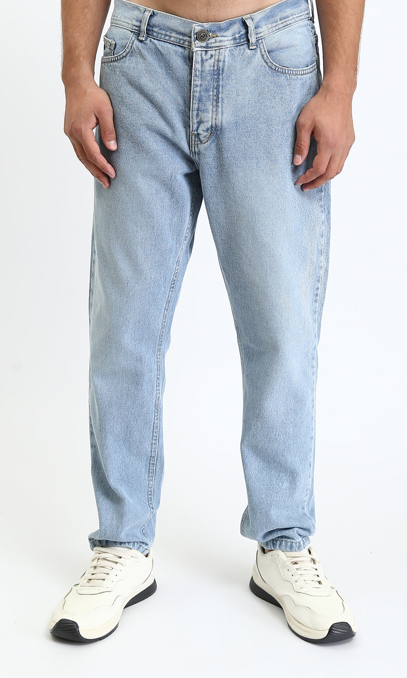 O201125 - Solid Mom-Fit Casual Jeans - Light Blue