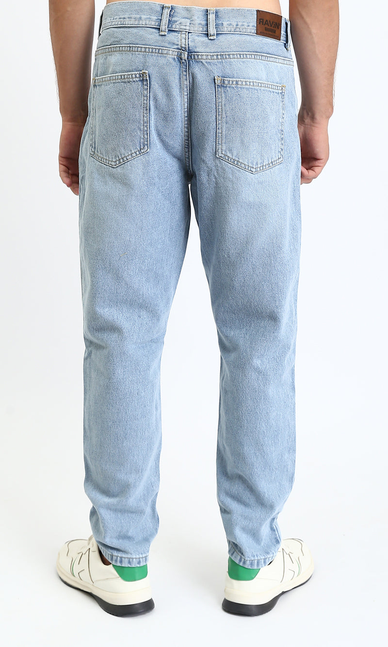 O201125 - Solid Mom-Fit Casual Jeans - Light Blue