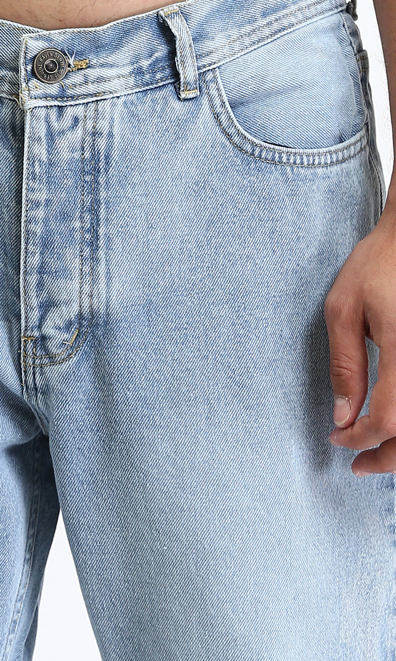 O201125 - Solid Mom-Fit Casual Jeans - Light Blue