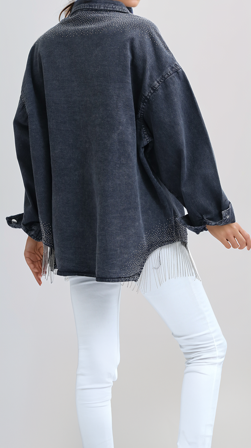 O201132-Casual Buttoned Washed Denim Jacket - Black