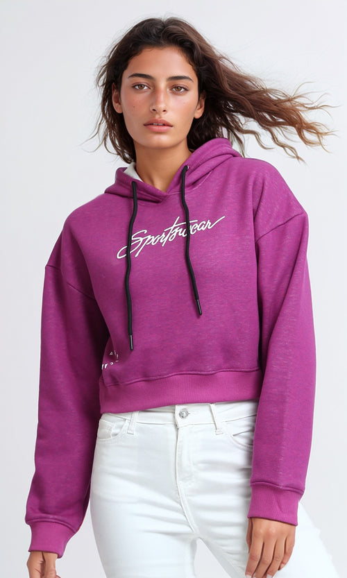 O201147 - Printed Long Sleeves Cropped - Dark Purple