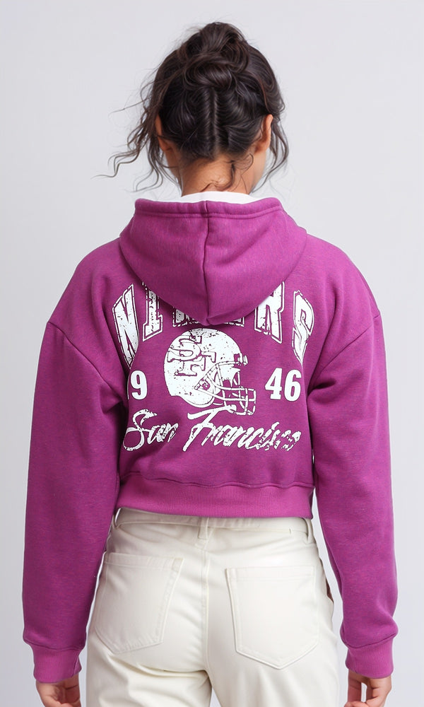 O201147 - Printed Long Sleeves Cropped - Dark Purple