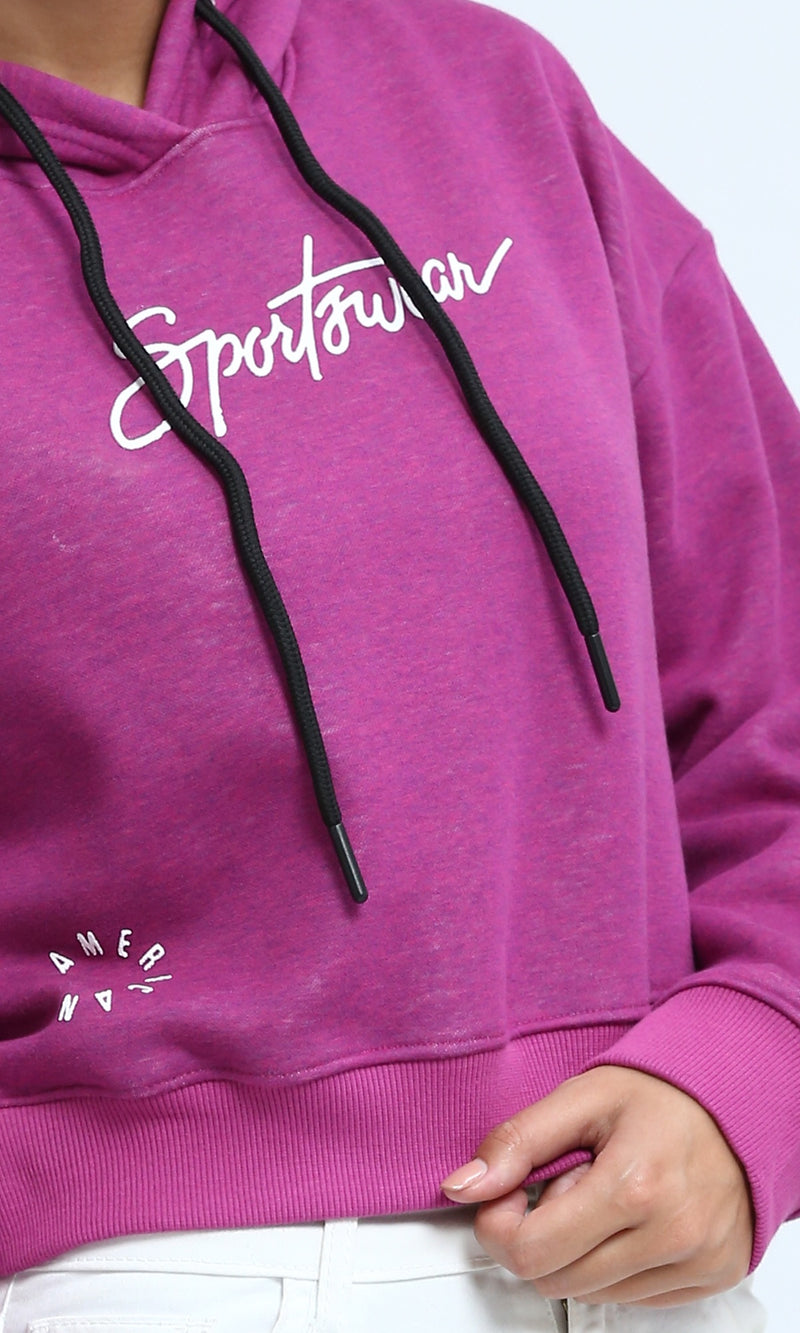 O201147 - Printed Long Sleeves Cropped - Dark Purple