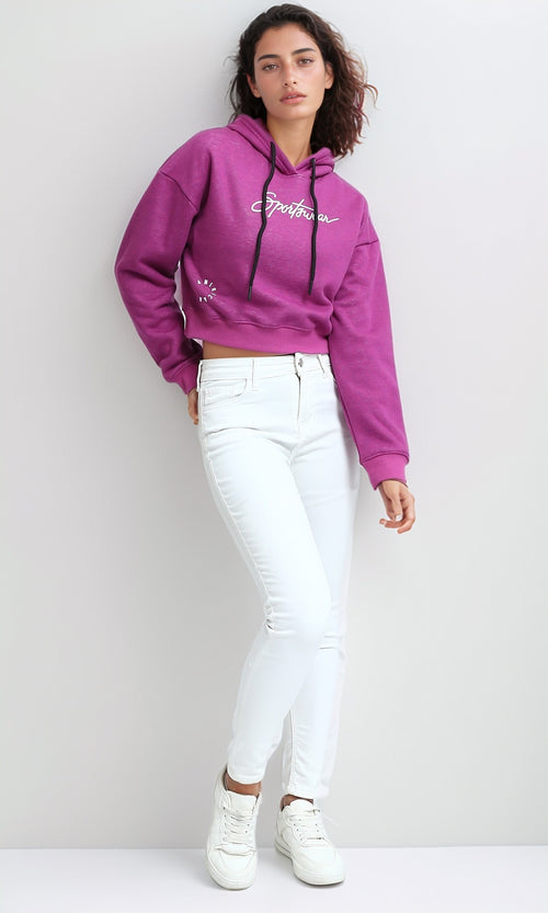 O201147 - Printed Long Sleeves Cropped - Dark Purple