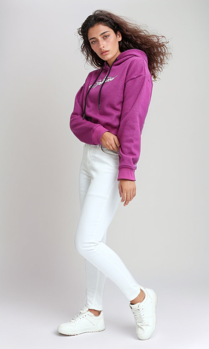 O201147 - Printed Long Sleeves Cropped - Dark Purple
