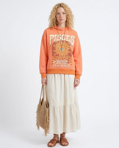 RAVIN Women’s "Pisces: Grateful" Oversized Graphic Hoodie – Coral & Orange - o201148