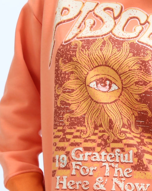RAVIN Women’s "Pisces: Grateful" Oversized Graphic Hoodie – Coral & Orange - o201148