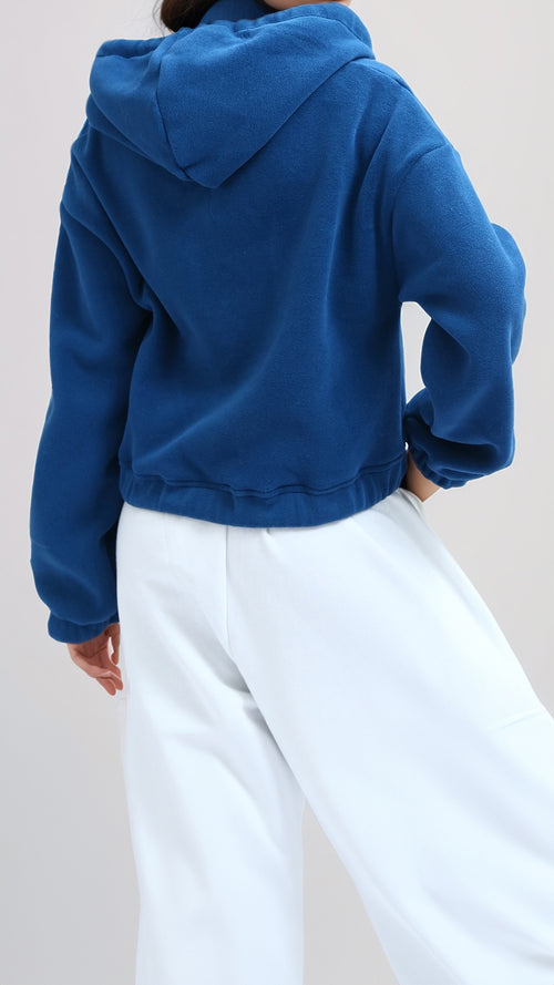 O201154 - Slip On Solid Cropped Hoodie - Dark Petroleum