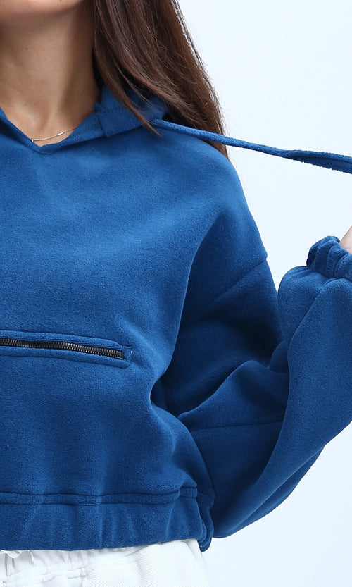 O201154 - Slip On Solid Cropped Hoodie - Dark Petroleum