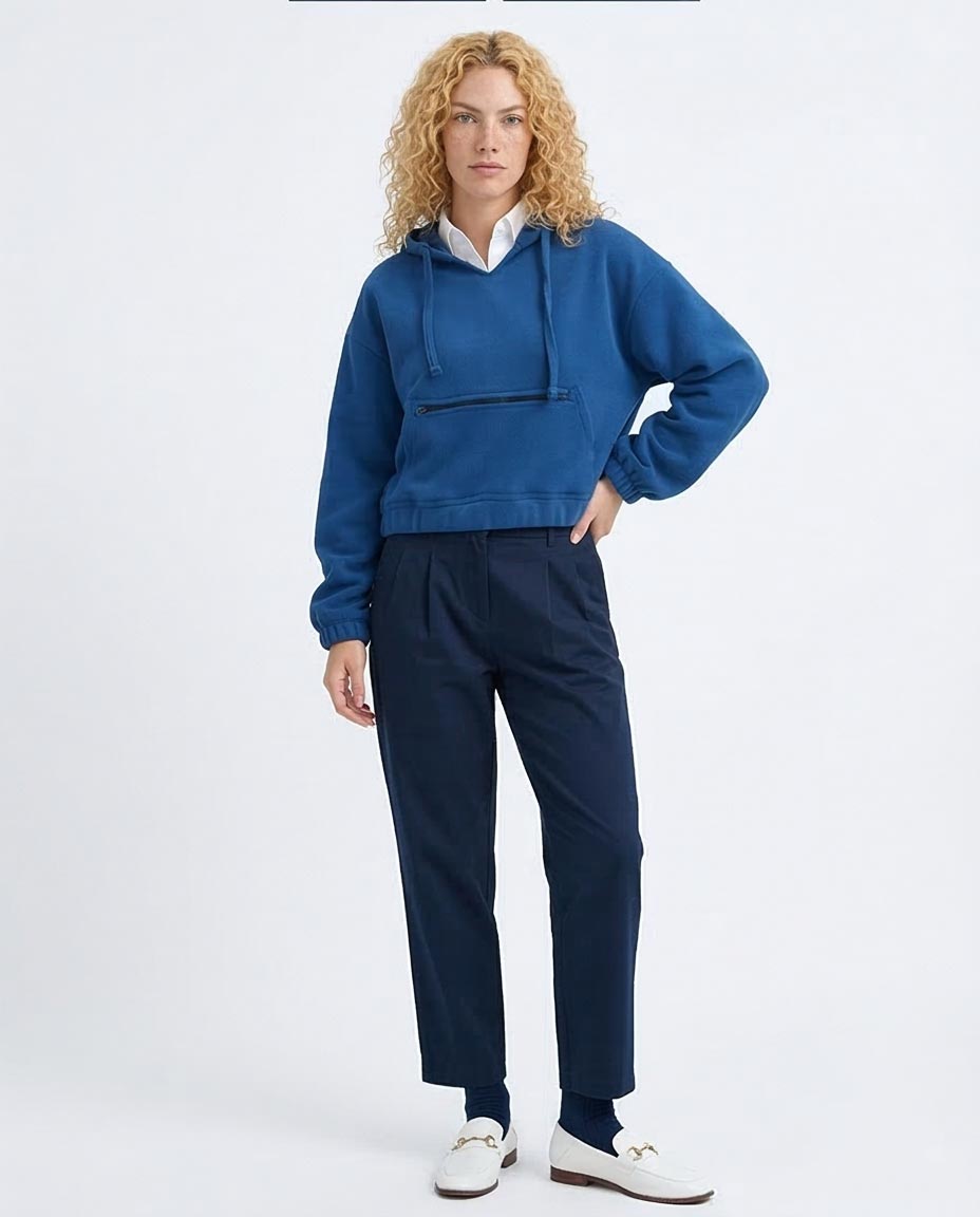 Ravin Blue Zip-Detail Fleece Hoodie - Dark Petroleum - O201154