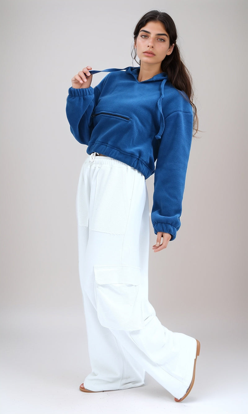 O201154 - Slip On Solid Cropped Hoodie - Dark Petroleum