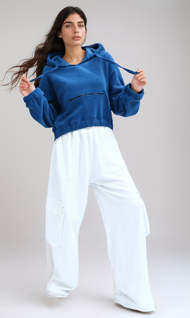 O201154 - Slip On Solid Cropped Hoodie - Dark Petroleum