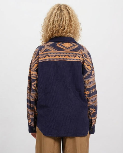Ravin | Men’s Corduroy Mix-Media Aztec Shacket - Navy - o201156