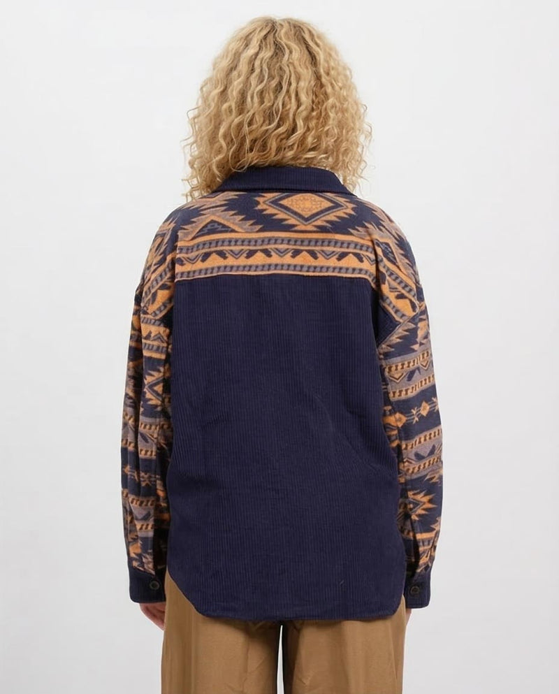 Ravin | Men’s Corduroy Mix-Media Aztec Shacket - Navy - o201156