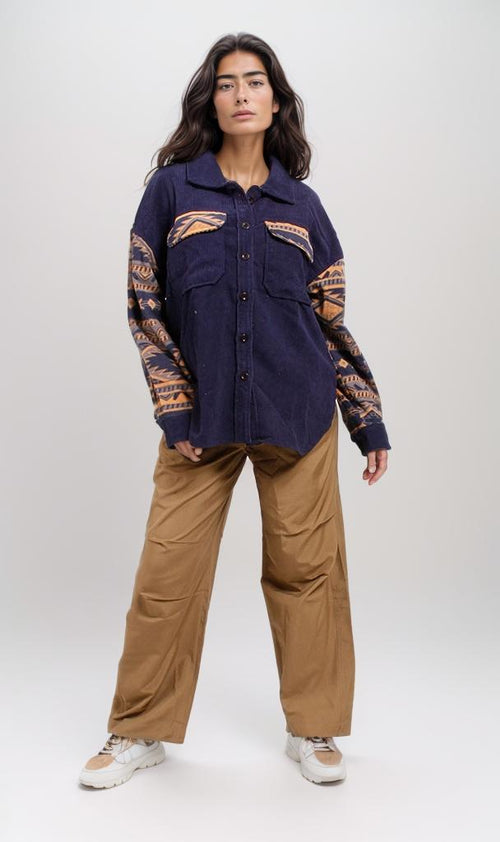 o201156-PATTERNED SHIRT WITH BUTTON CLOSURE - NAVY BLUE