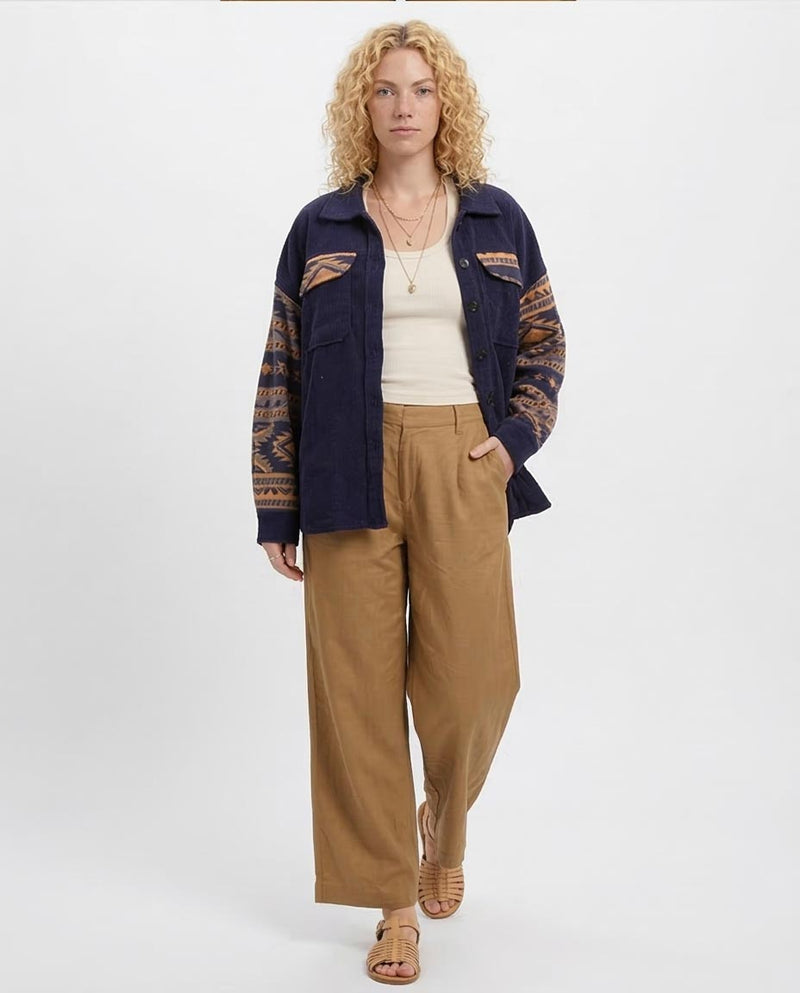 Ravin | Men’s Corduroy Mix-Media Aztec Shacket - Navy - o201156