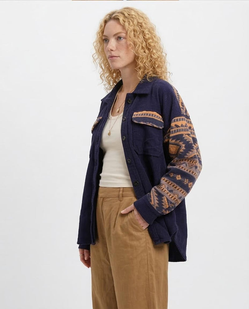 Ravin | Men’s Corduroy Mix-Media Aztec Shacket - Navy - o201156
