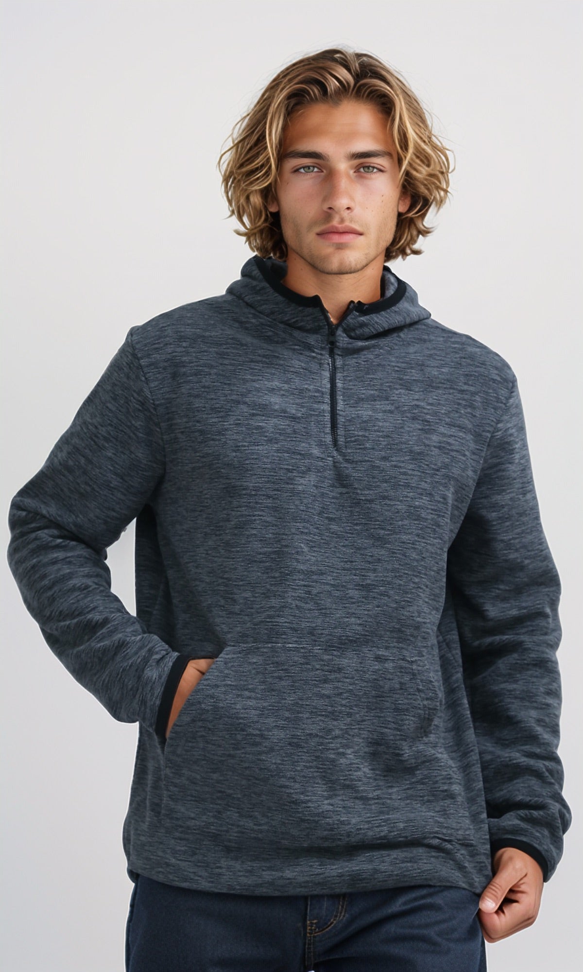 Heather Grey 1/2 Zip Regular Fit Fleece Hoodie - O201212