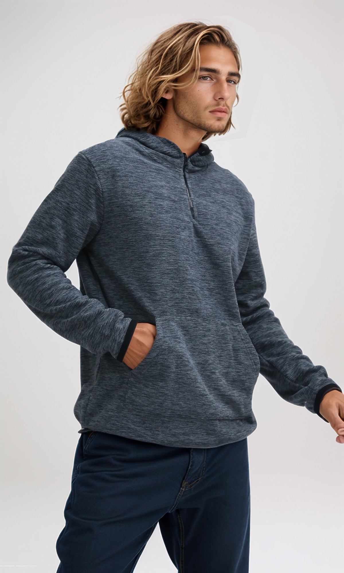 Heather Grey 1/2 Zip Regular Fit Fleece Hoodie - O201212
