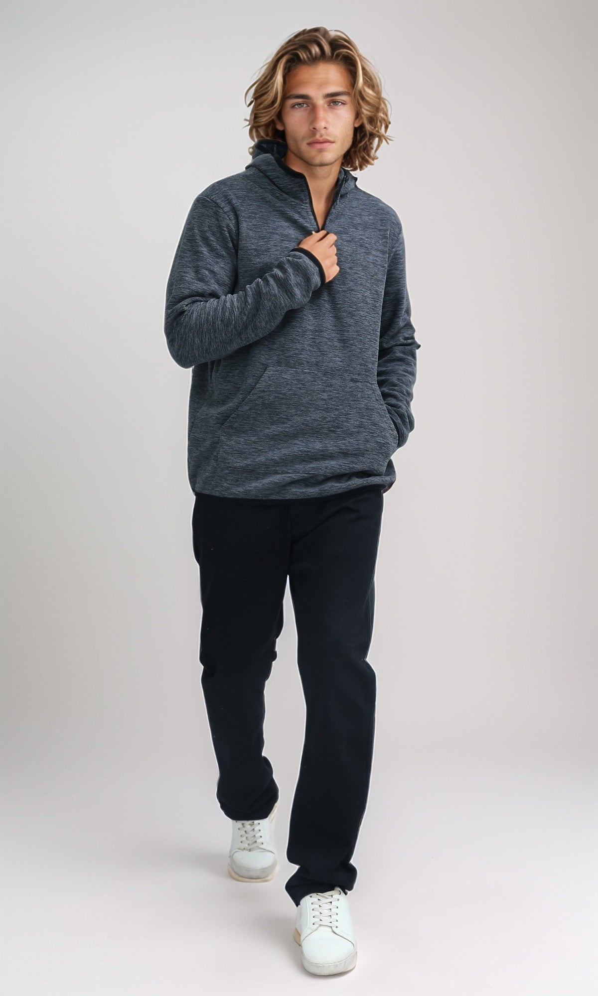 Heather Grey 1/2 Zip Regular Fit Fleece Hoodie - O201212