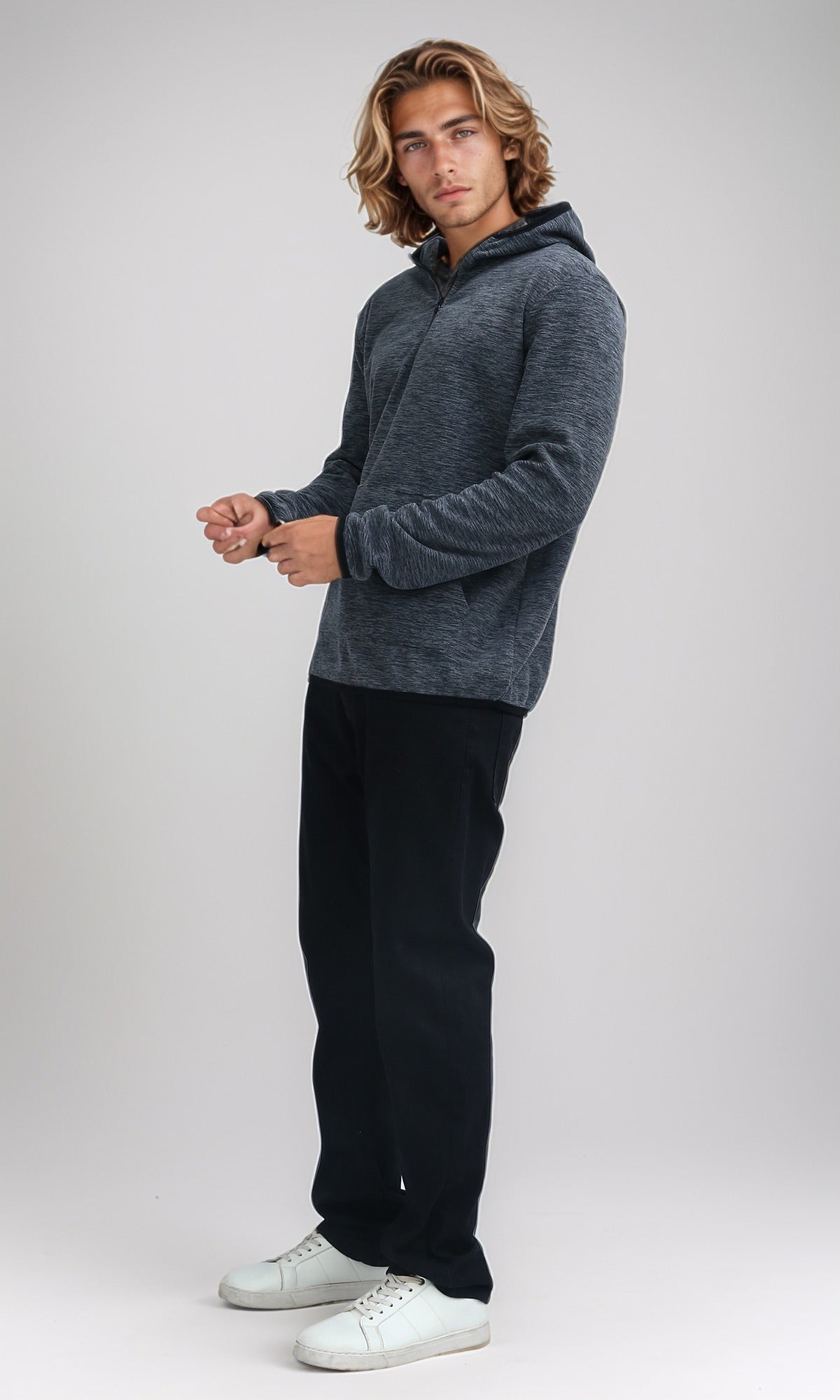 Heather Grey 1/2 Zip Regular Fit Fleece Hoodie - O201212