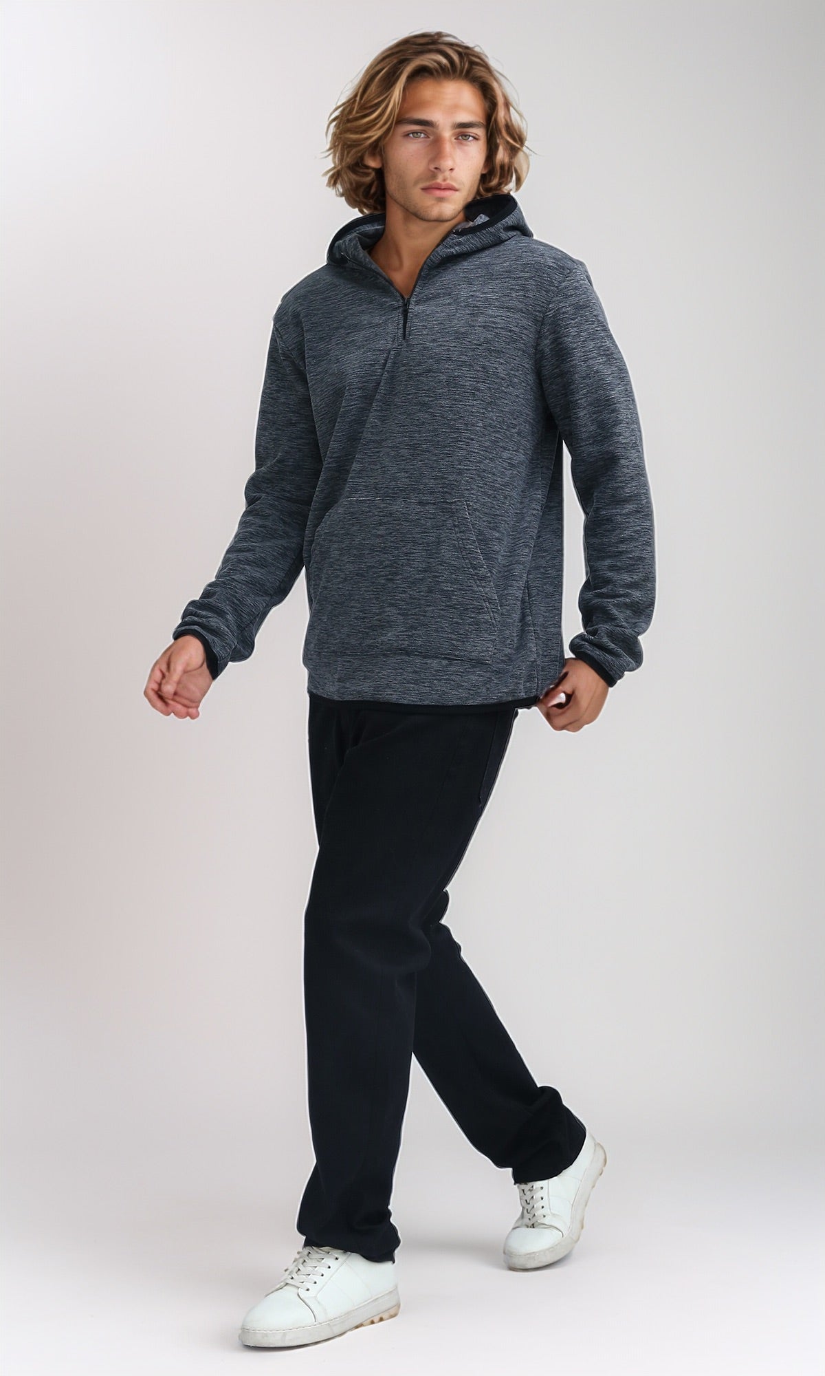 Heather Grey 1/2 Zip Regular Fit Fleece Hoodie - O201212