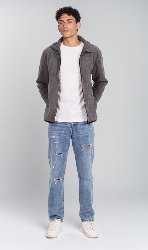 o201218 - Fleece Zipper Jacket - Charcoal Gray