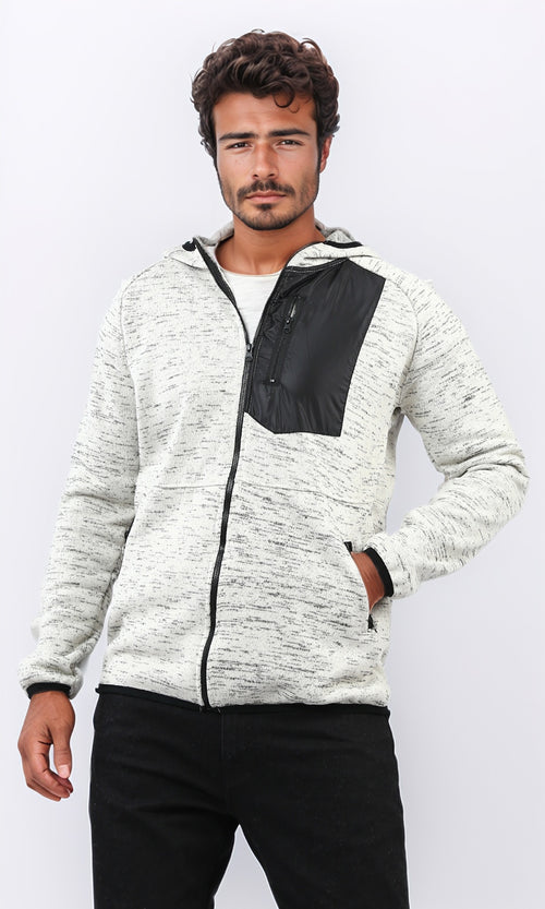 o201222 - Long Sleeve Zipper Hoodie With Front Pocket - Off-White