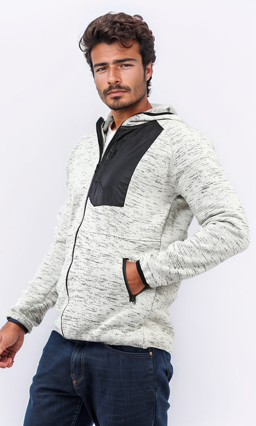 o201222 - Long Sleeve Zipper Hoodie With Front Pocket - Off-White