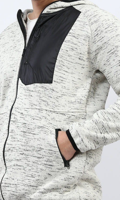 o201222 - Long Sleeve Zipper Hoodie With Front Pocket - Off-White