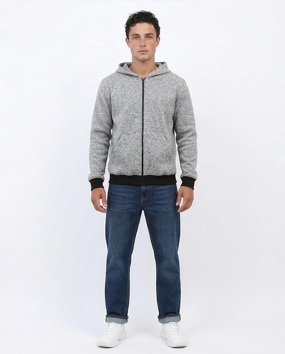 Heather Grey Contrast Trim Full-Zip Hoodie - O201226