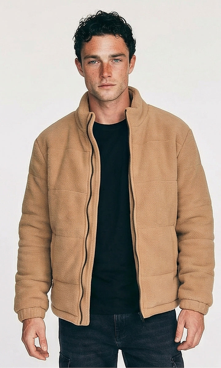 Camel Fleece Quilted Puffer Jacket - O201228