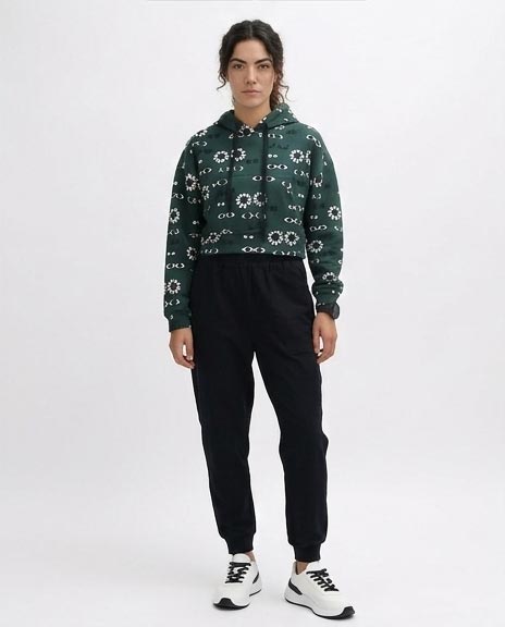 Surrealist Eye Print Forest Green Cropped Hoodie - O201267