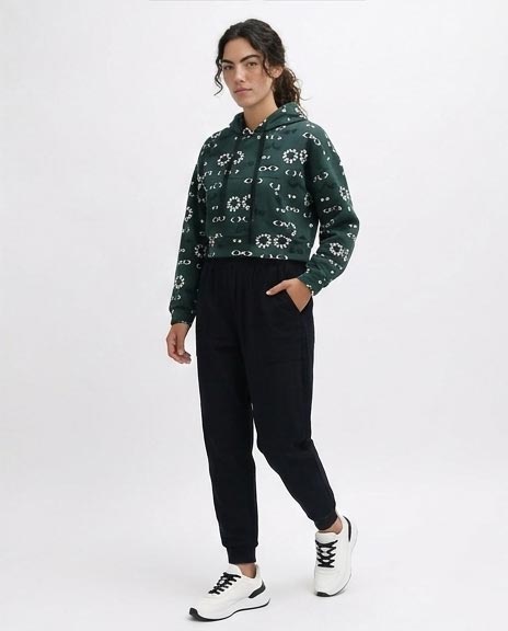 Surrealist Eye Print Forest Green Cropped Hoodie - O201267