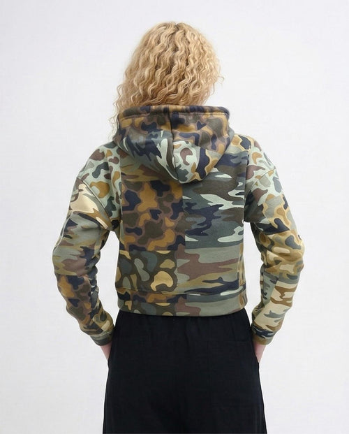 Women's Patchwork Camo Cropped Hoodie - Multi - O201269