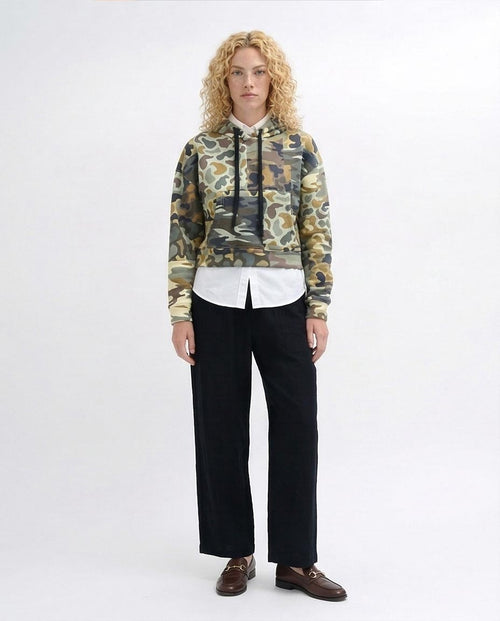 Women's Patchwork Camo Cropped Hoodie - Multi - O201269