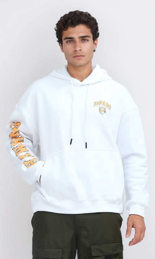 O201287 - Slip On Hoodie with Front & Back Print - White
